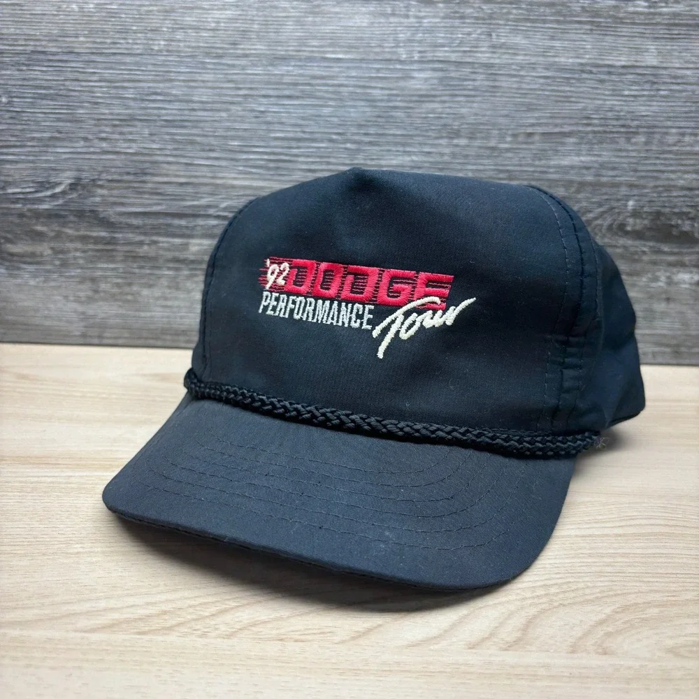 Vintage 1992 Dodge Performance Tour Hat Cap Snapback Black 90s Promo Rope Hat